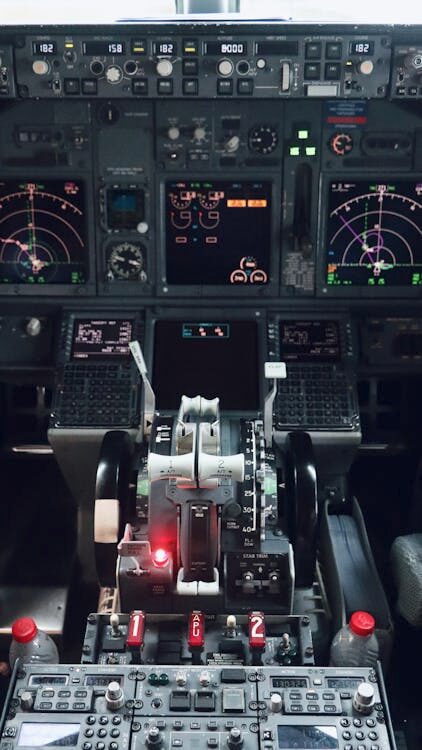 A close-up view of the Boeing 737 MAX flight deck control systems