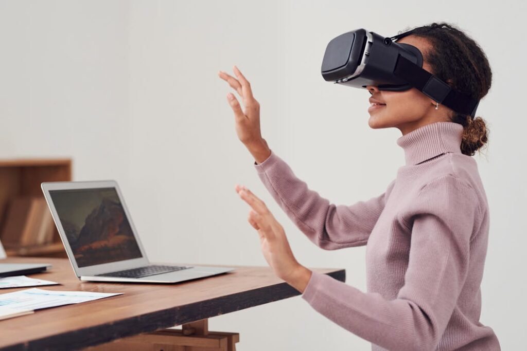 Student practicing engine diagnostics in virtual reality environment