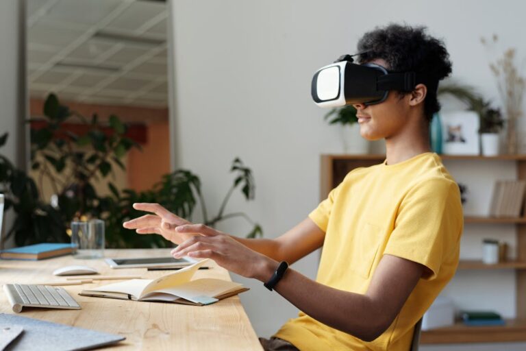 Aviation student using VR headset
