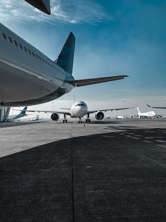 Boeing and Airbus widebody aircraft parked at airport gates