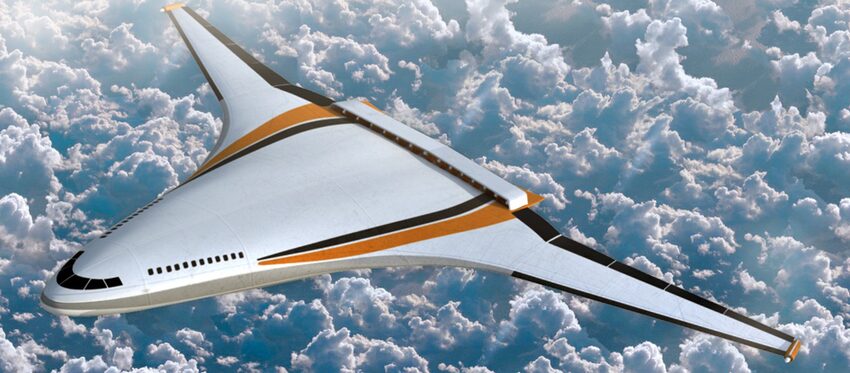Concept rendering of a hybrid-electric aircraft in flight